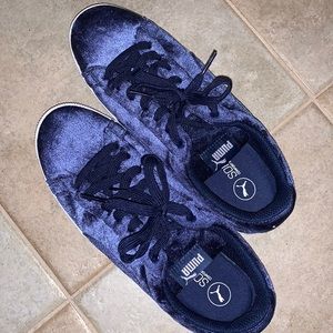 Puma Navy Velour Platform Sneakers